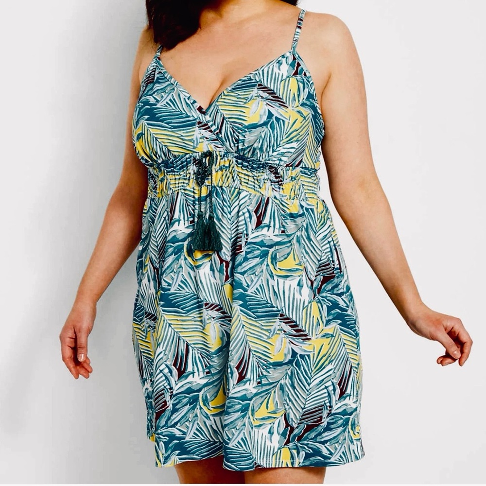 Lane Bryant Tropical Leaf Print Modal Blend Ruched Chemise 26/28
